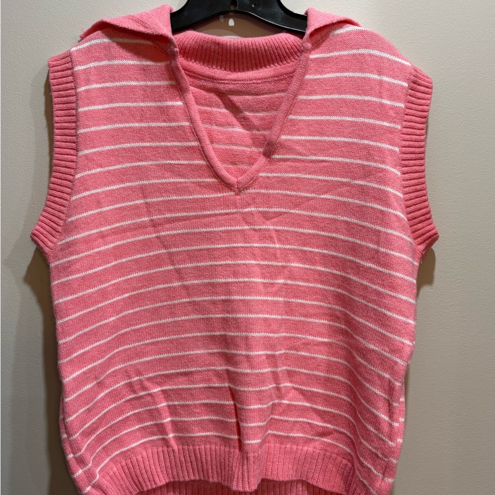 Pink Striped Sleeveless Sweater Vest